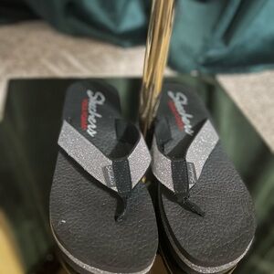 Skechers Black and Glittery Silver Sandals